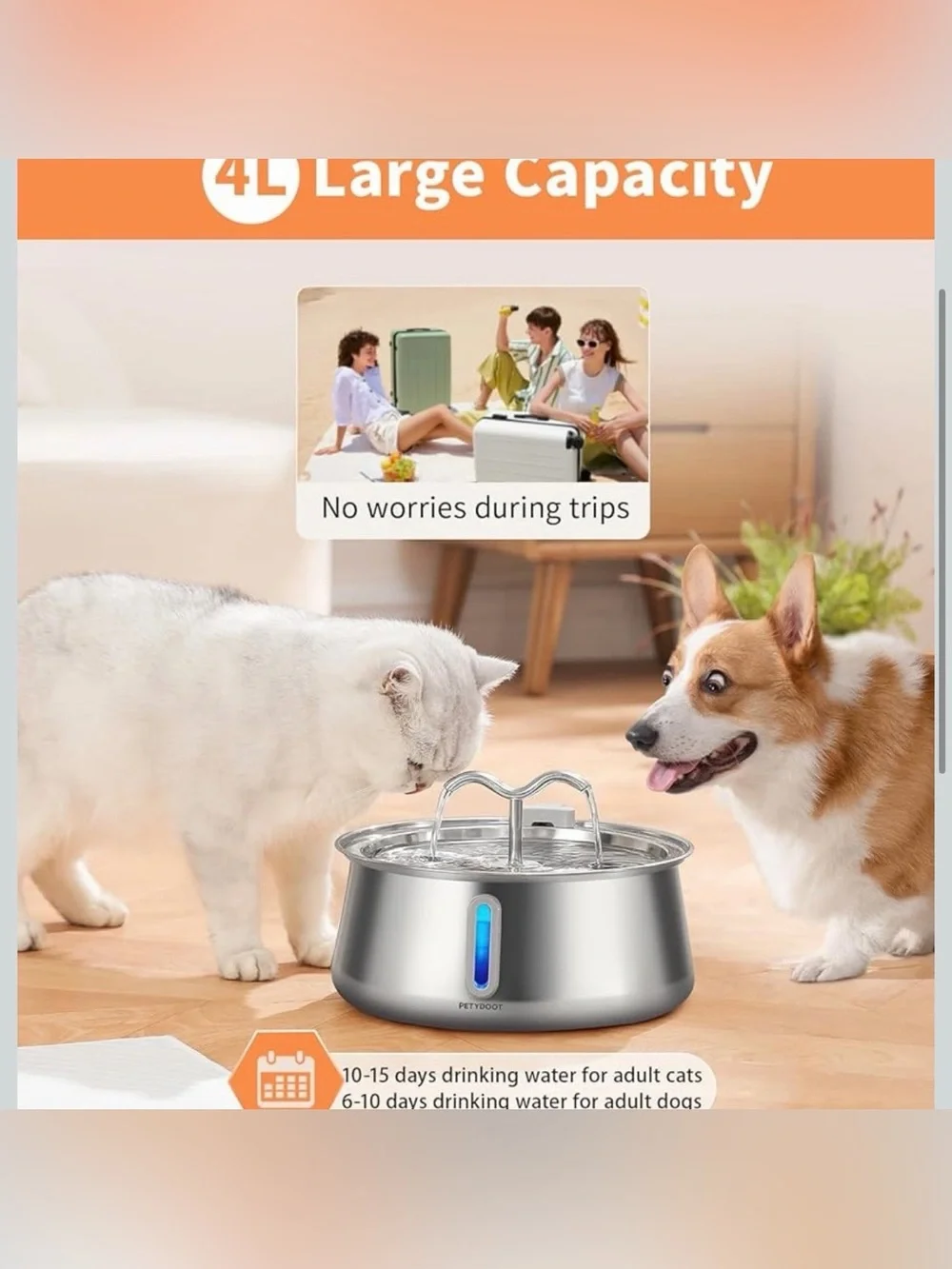 🐶🐱🐾💧 Stainless Steel Pet Water Fountain – 135oz / 4L